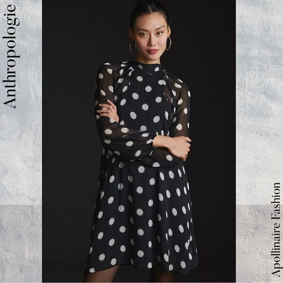 ANTHROPOLOGIE MAEVE POLKA DOT MINI DRESS IN BLACK AND WHITE SIZE XS NWOT - Picture 5 of 9